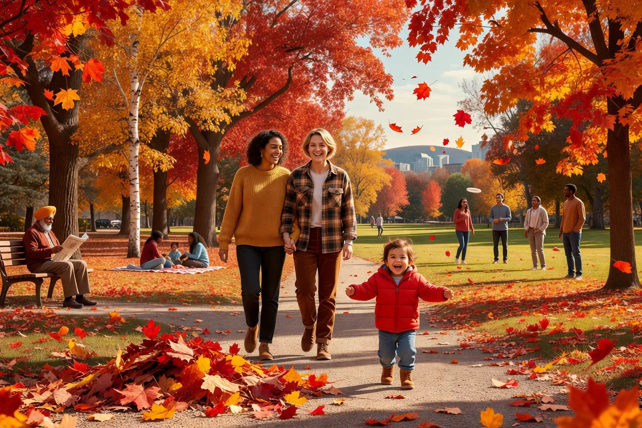 Couple lesbien avec leur enfant dans un parc de Montréal, scène familiale heureuse