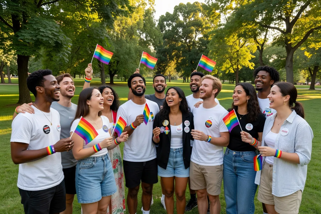 Rassemblement IDAHOT le 17 mai dans une place publique, participants tenant des pancartes contre l&rsquo;homophobie