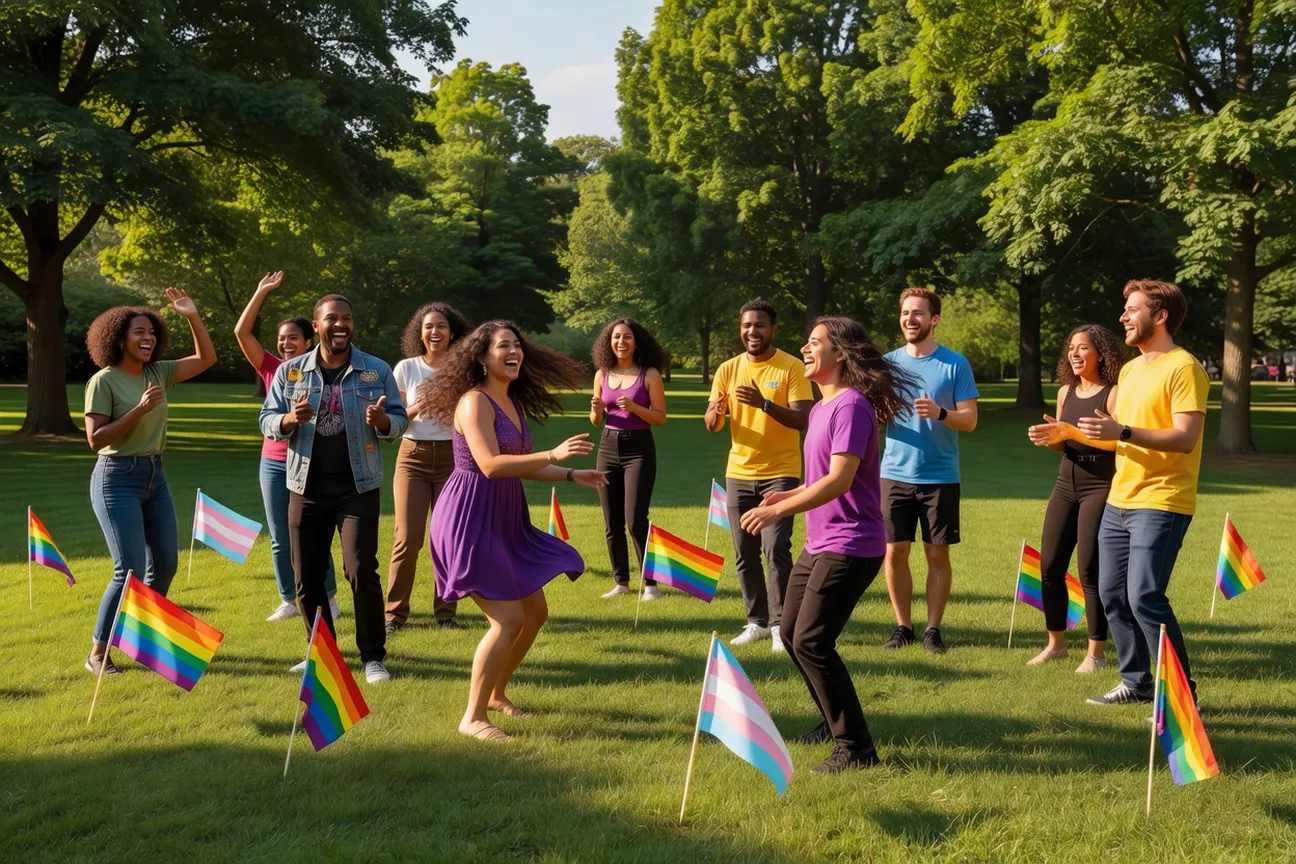 Bar friendly LGBTQ+ dans une ville r&eacute;gionale du Qu&eacute;bec, d&eacute;corations arc-en-ciel et patrons souriants