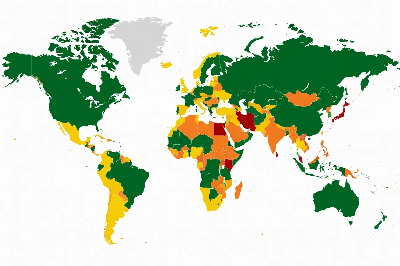 Carte du monde color&eacute;e selon le statut juridique des relations entre personnes de m&ecirc;me sexe en 2026