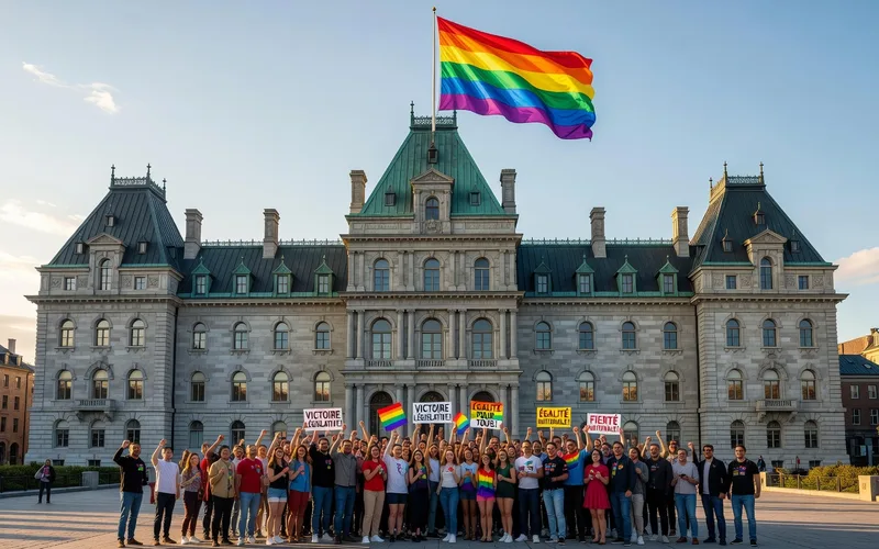 Couple c&eacute;l&eacute;brant son mariage &eacute;galitaire au palais de justice